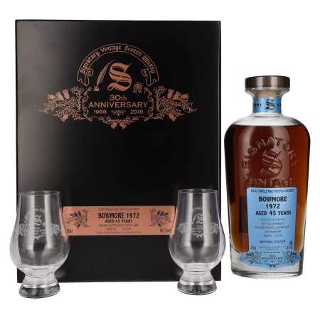 🌾Signatory Vintage BOWMORE 45 Years Old 30th ANNIVERSARY 1972 46,7% Vol. 0,7l in Wooden Box - 2 Glasses | Whisky Ambassador
