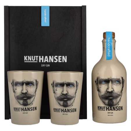 Knut Hansen Dry Gin 42% Vol. 0,5l in Holzkiste mit 2 Keramiktassen