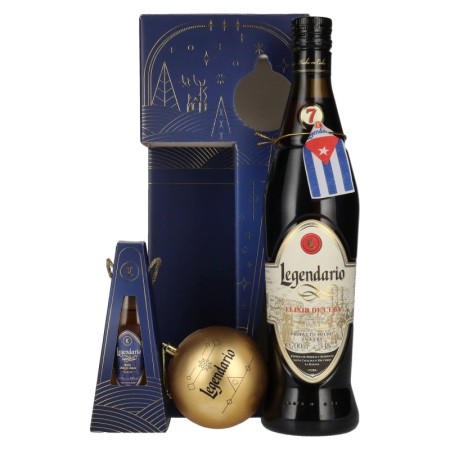 Legendario Elixir de Cuba Felices Fiestas 34,3% Vol. 0,7l in Giftbox mit 1 Miniatur 0,05l und Weihnachtskugel