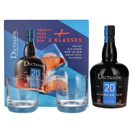 Dictador 20 Years Old ICON RESERVE Colombian Rum 40% Vol. 0,7l in Giftbox and 2 glasses