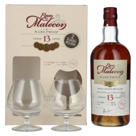 Rum Malecon Añejo 13 Años RARE PROOF 2006 50,5% Vol. 0,7l in Giftbox and 2 glasses