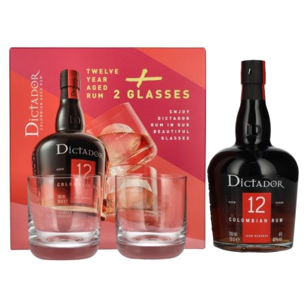 Dictador 12 Years Old ICON RESERVE Colombian Rum 40% Vol. 0,7l in Giftbox and 2 glasses