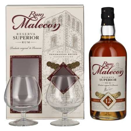 🌾Rum Malecon Añejo 12 Años Reserva Superior 40% Vol. 0,7l in Geschenkbox mit 2 Gläsern | Whisky Ambassador