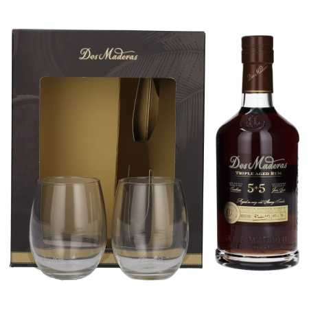 🌾Dos Maderas PX 5+5 Years Old Aged Rum 40% Vol. 0,7l in Geschenkbox mit 2 Gläsern | Whisky Ambassador