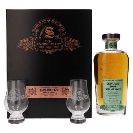 Signatory Vintage GLENCRAIG 42 Years Old 30th ANNIVERSARY 1976 42% Vol. 0,7l in Holzkiste mit 2 Gläsern 🌾 Whisky Ambassador 