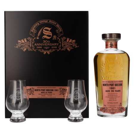 Signatory Vintage NORTH PORT BRECHIN 36 Years Old 30th ANNIVERSARY 1981 57,2% Vol. 0,7l in Holzkiste mit 2 Gläsern 🌾 Whisky Amba